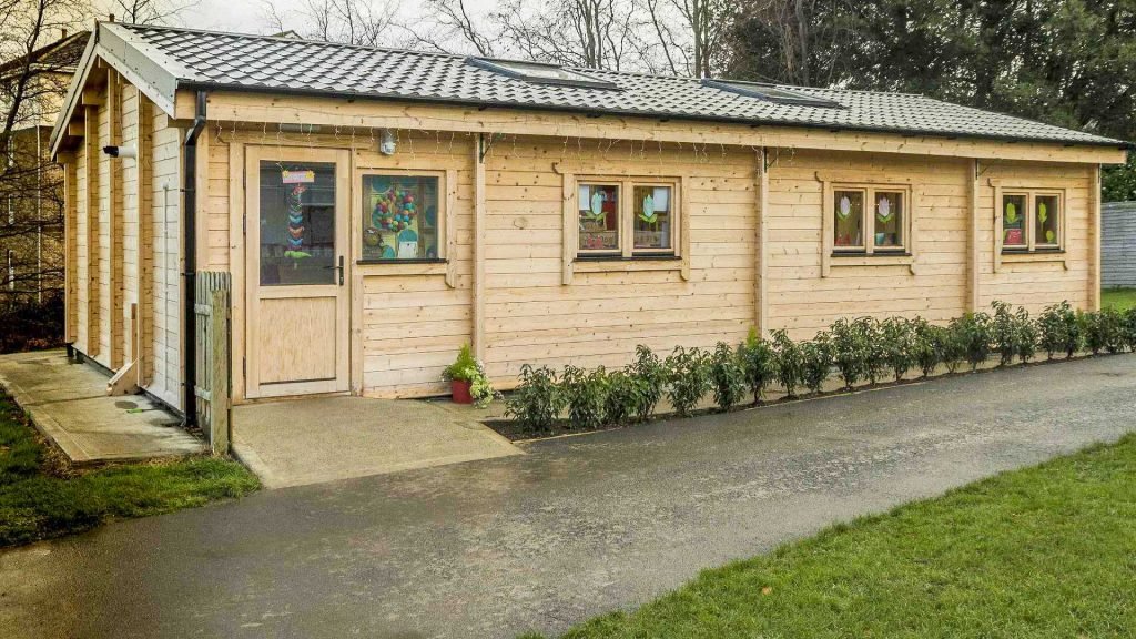 Exterior for a Log cabins built for schools in Ireland