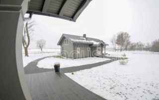 Glulam Log Cabin House Outside Winter